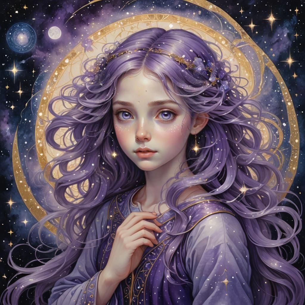 Celestial Girl Portrait in Origami Papercraft Style