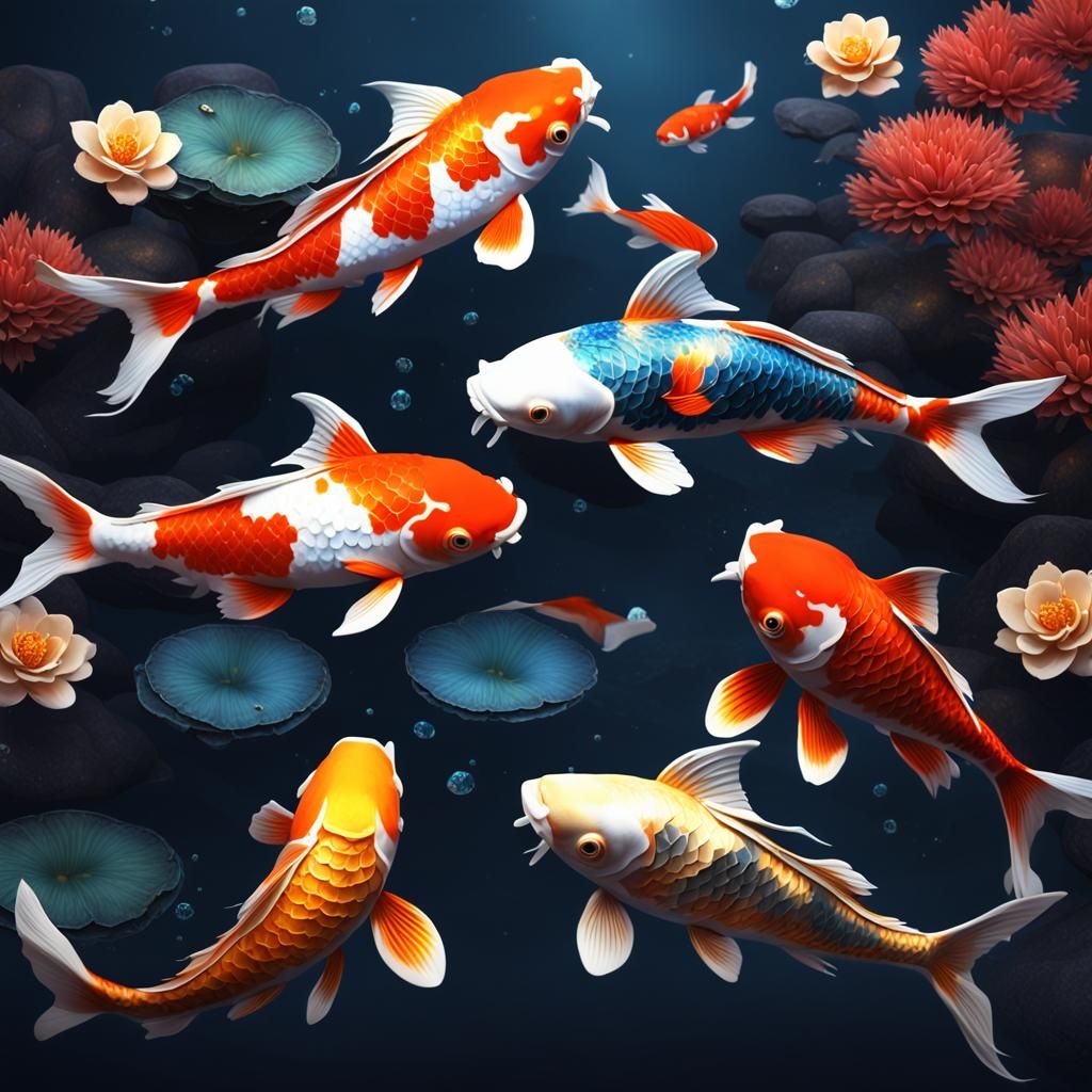 Fantastical Koi Fish Matte Painting in 8K