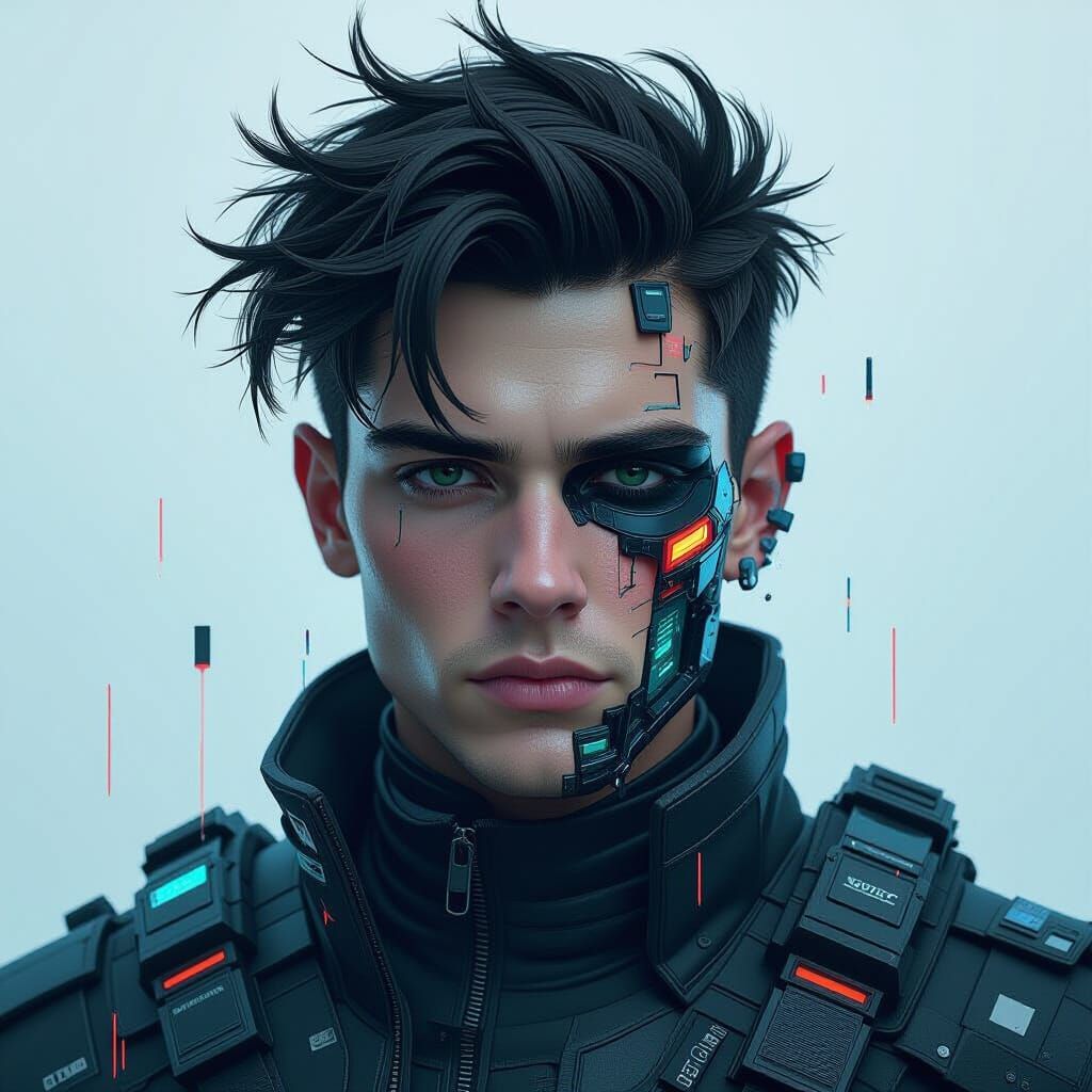 Distorted Figure in Glitchy Cyberpunk Art Style