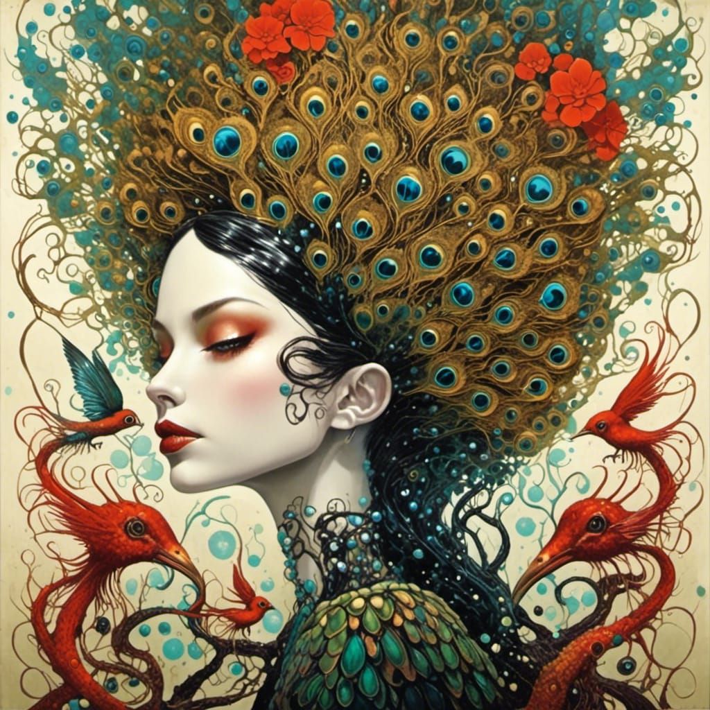 Vibrant Peacock in Alcohol Ink and Oil Paint