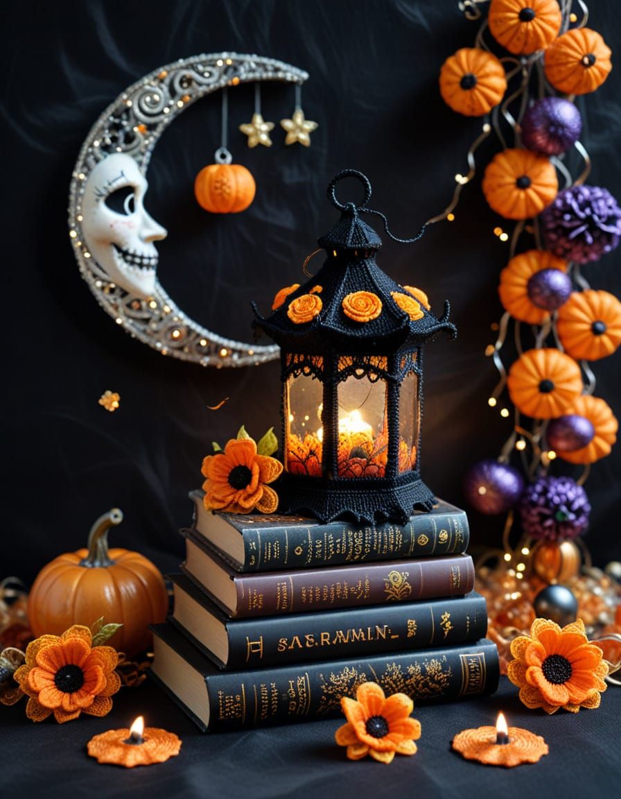 Klimt Crochet Halloween Lantern with Celestial Books