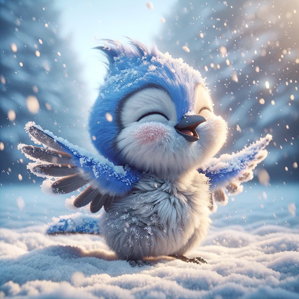 Snowy Baby Happy Blue Jay