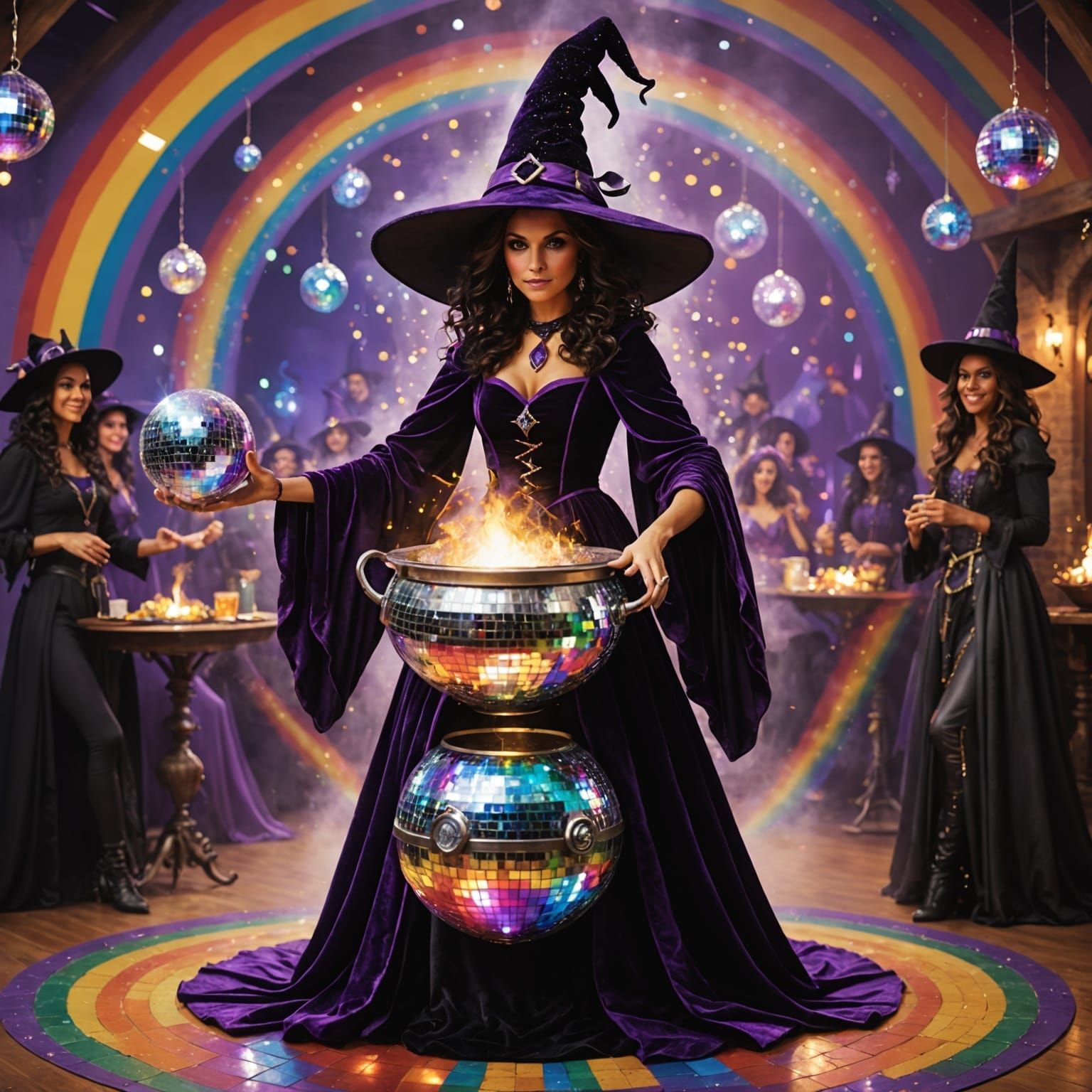 Witchy Disco Dance Party with Rainbow Mist Cauldron