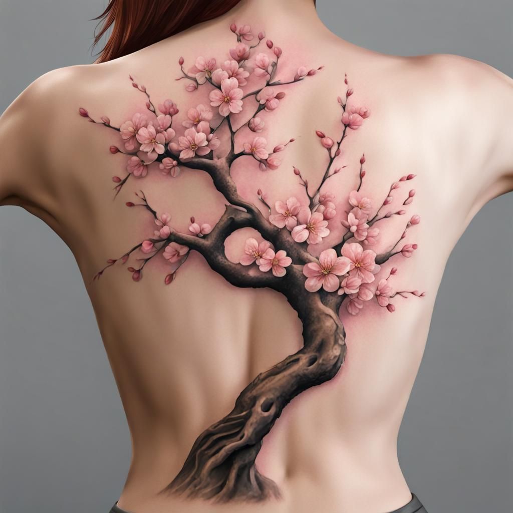 Realistic Cherry Blossom Tattoo in 2.5D Art