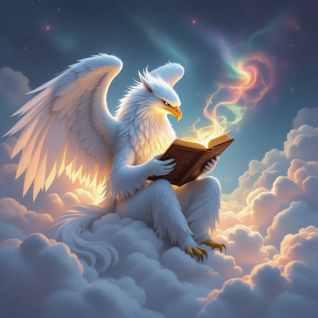 Griffin Reading on Cloud in Digital Painting