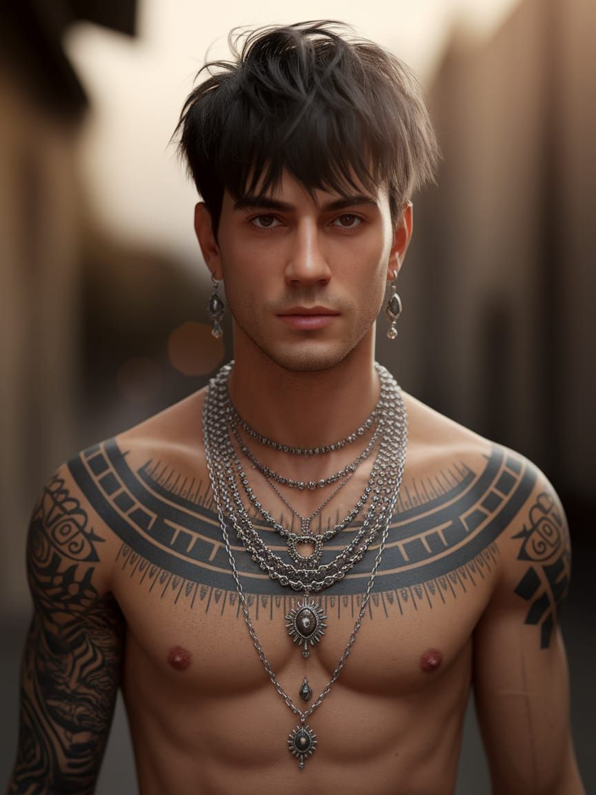 Intense Tribal Tattoo Portrait in Hyper-realistic Style