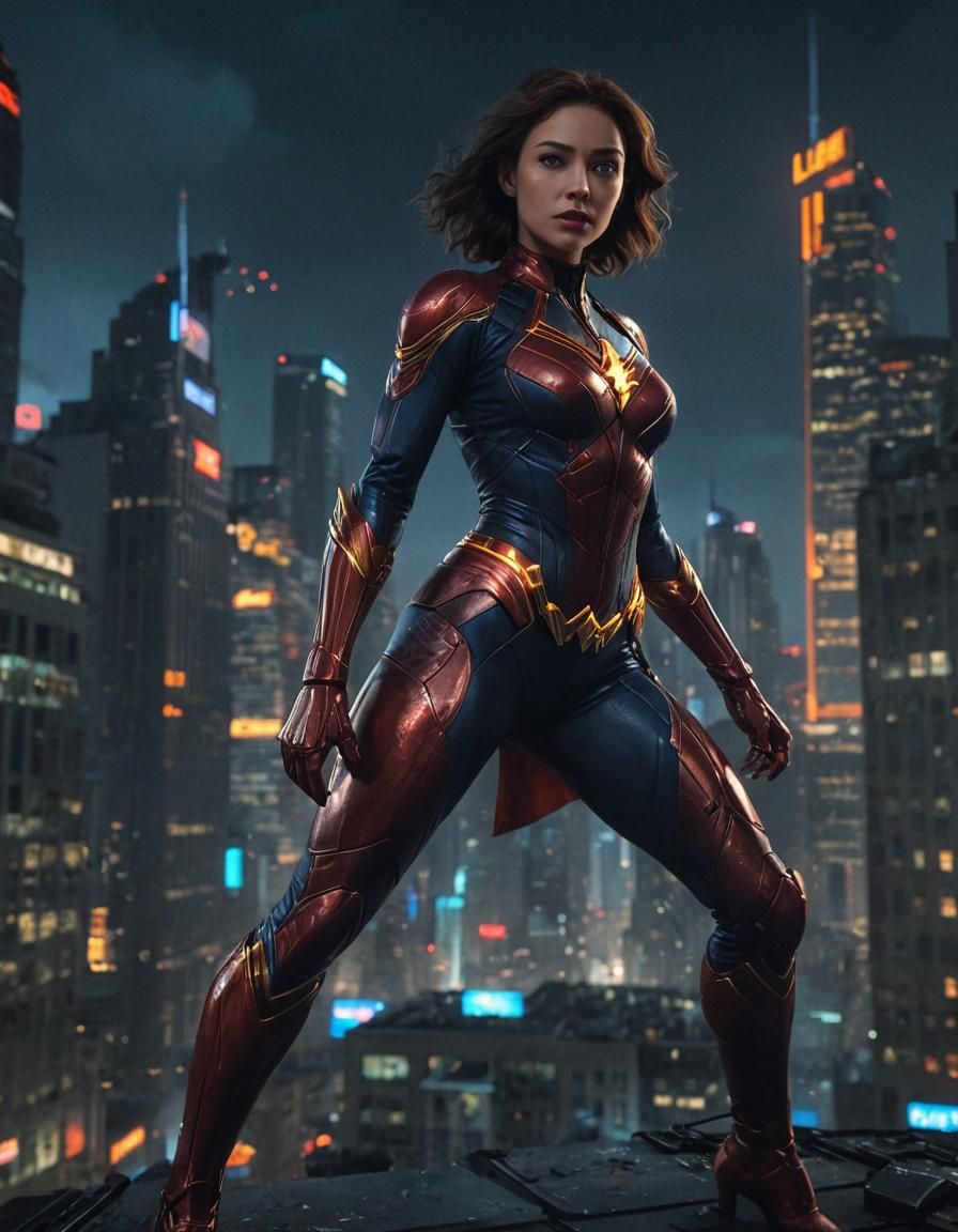 Scarlet Superheroine Bursts into Metropolis: Vivid Digital A...