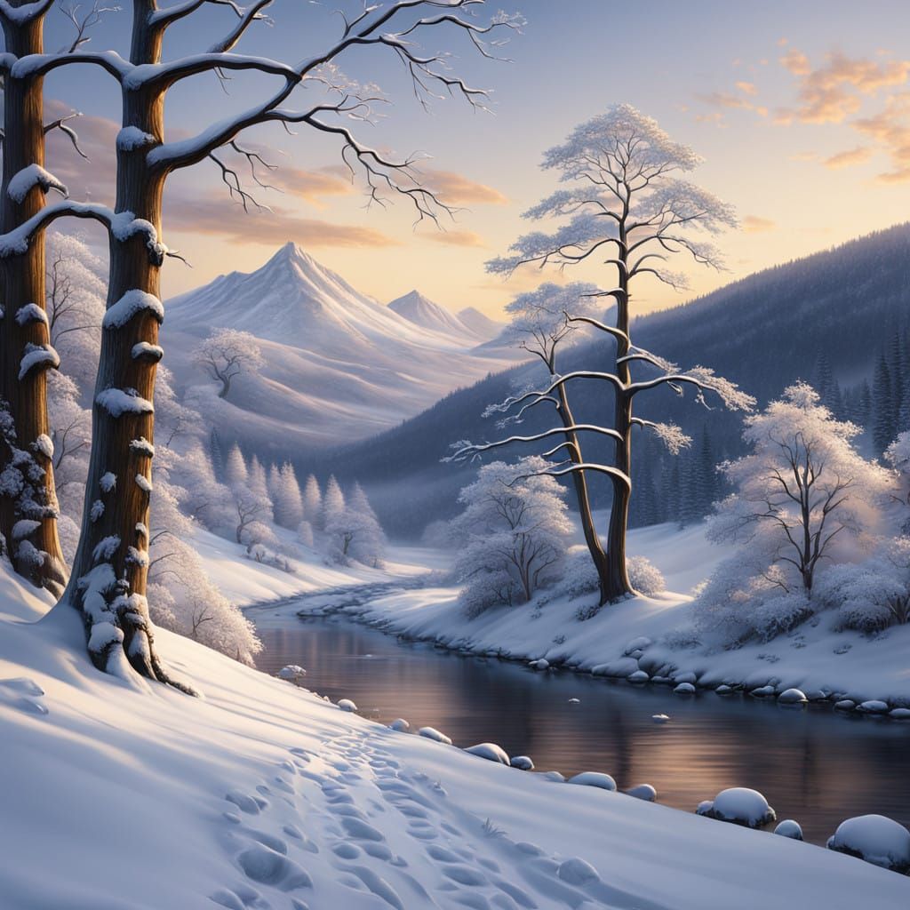 Winter Landscape in Soft Golden Light