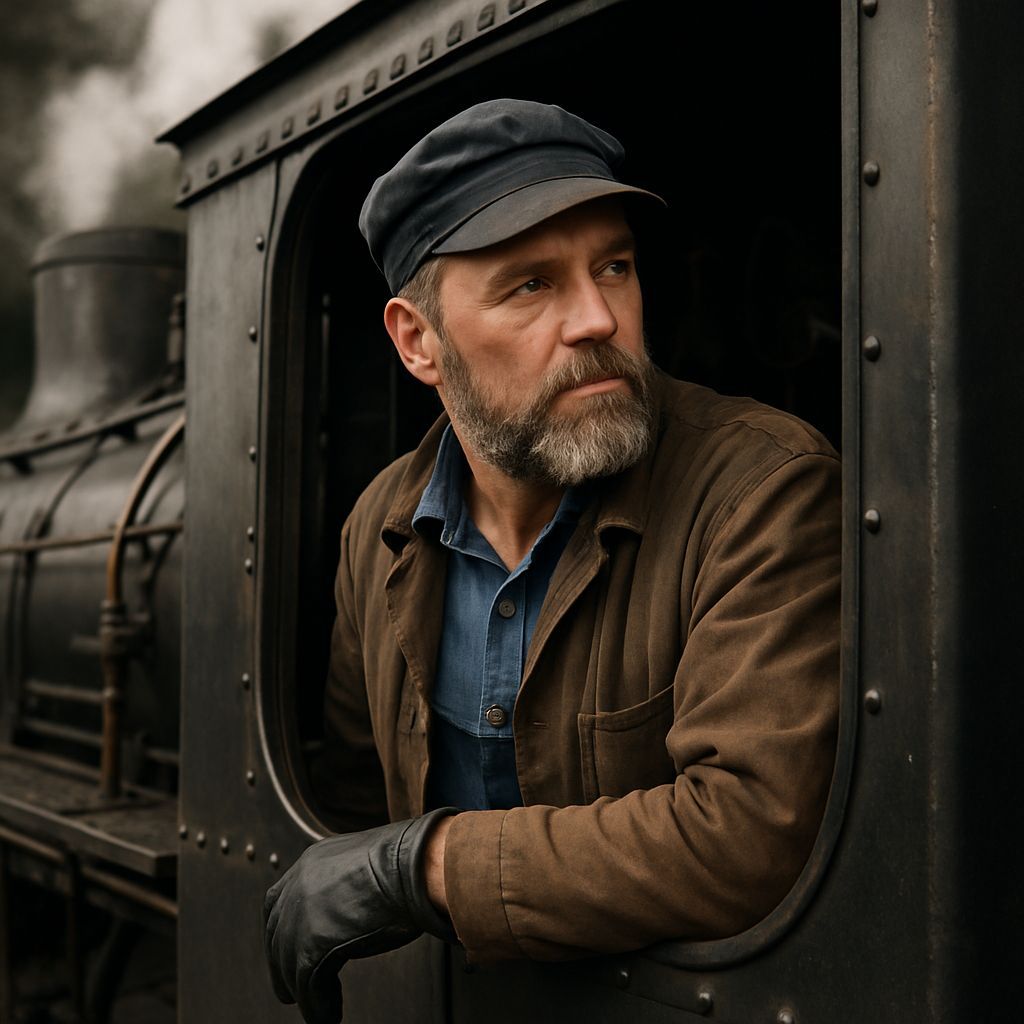 Train Engineer Portrait on Steam Train
