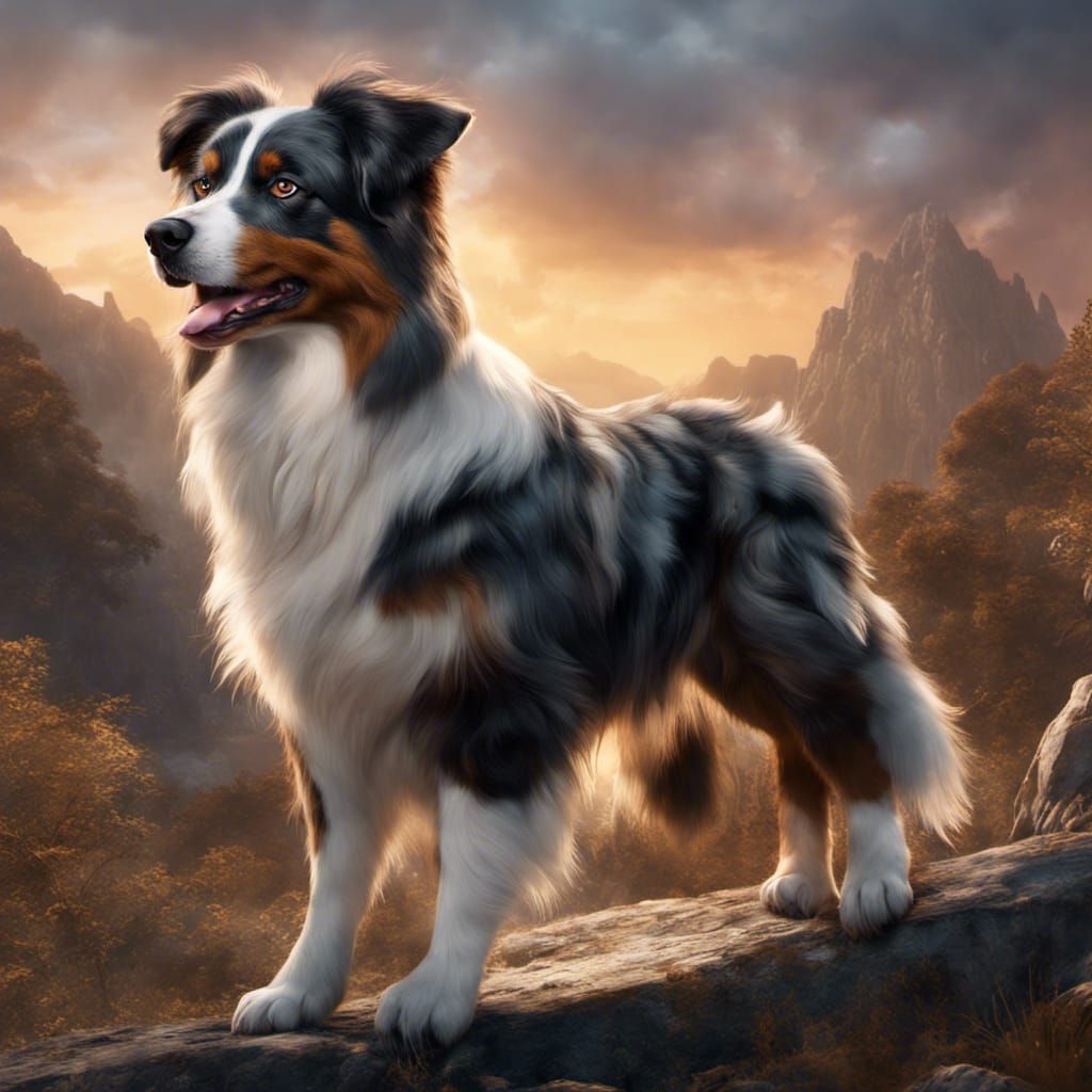 Detailed Matte Painting of Australian Shepherd