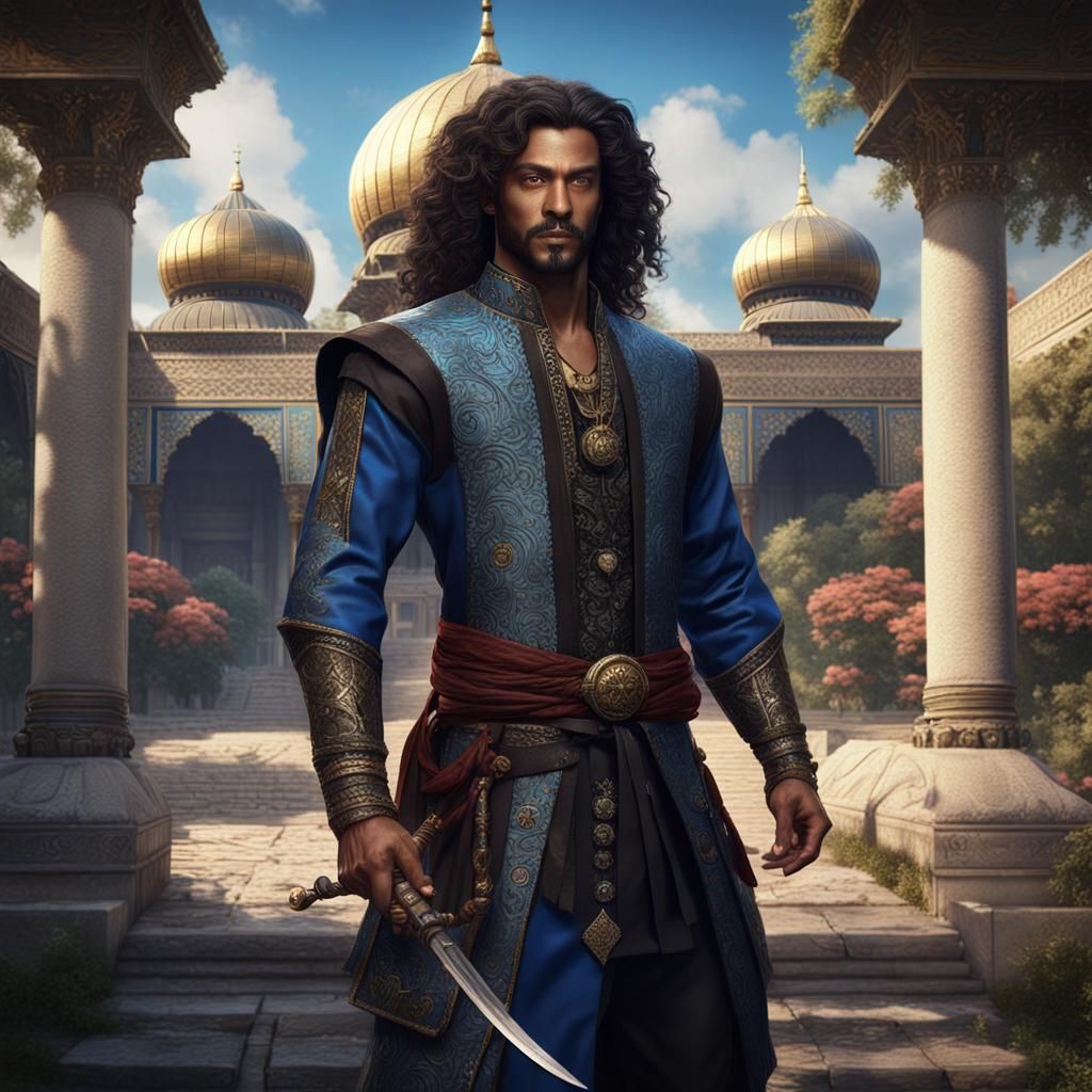 Turkish Warrior in Palace Garden: Fantasy Concept Art