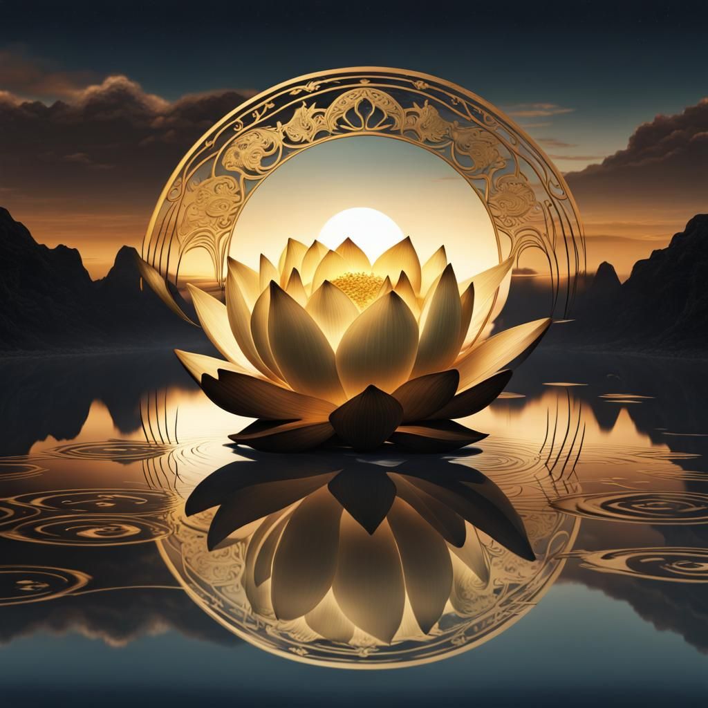 Yin Yang Lotus on Twilight Lake