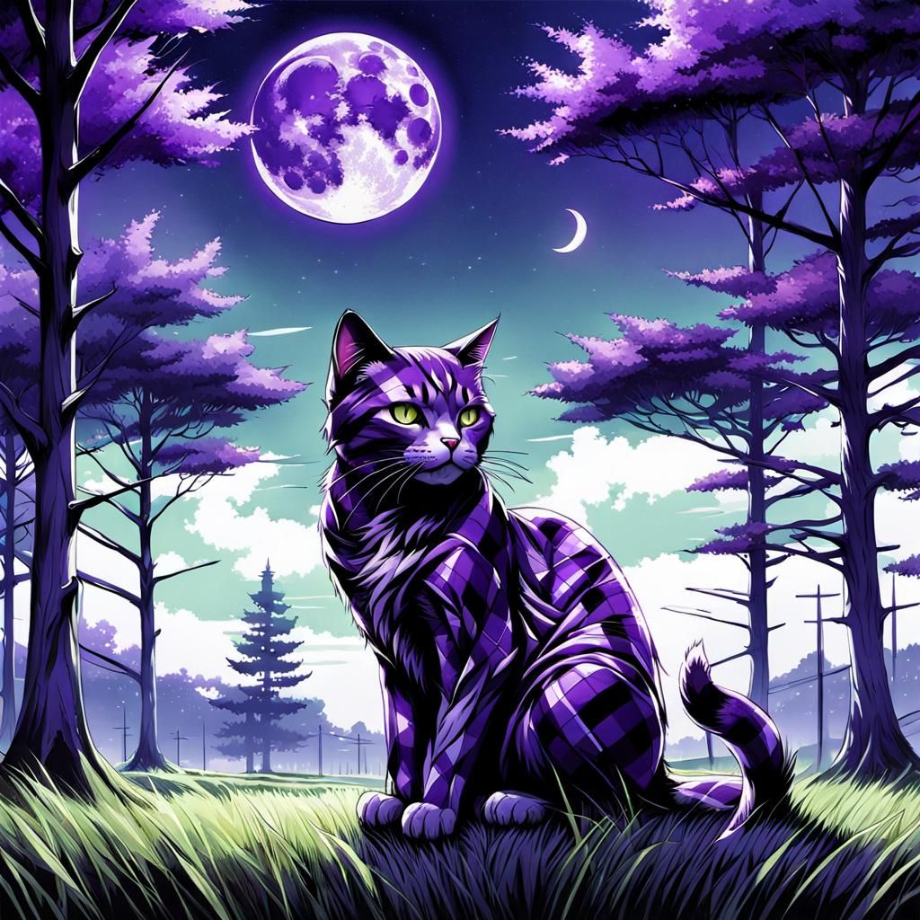 Plaid Cat in Anime Graffiti Art Style