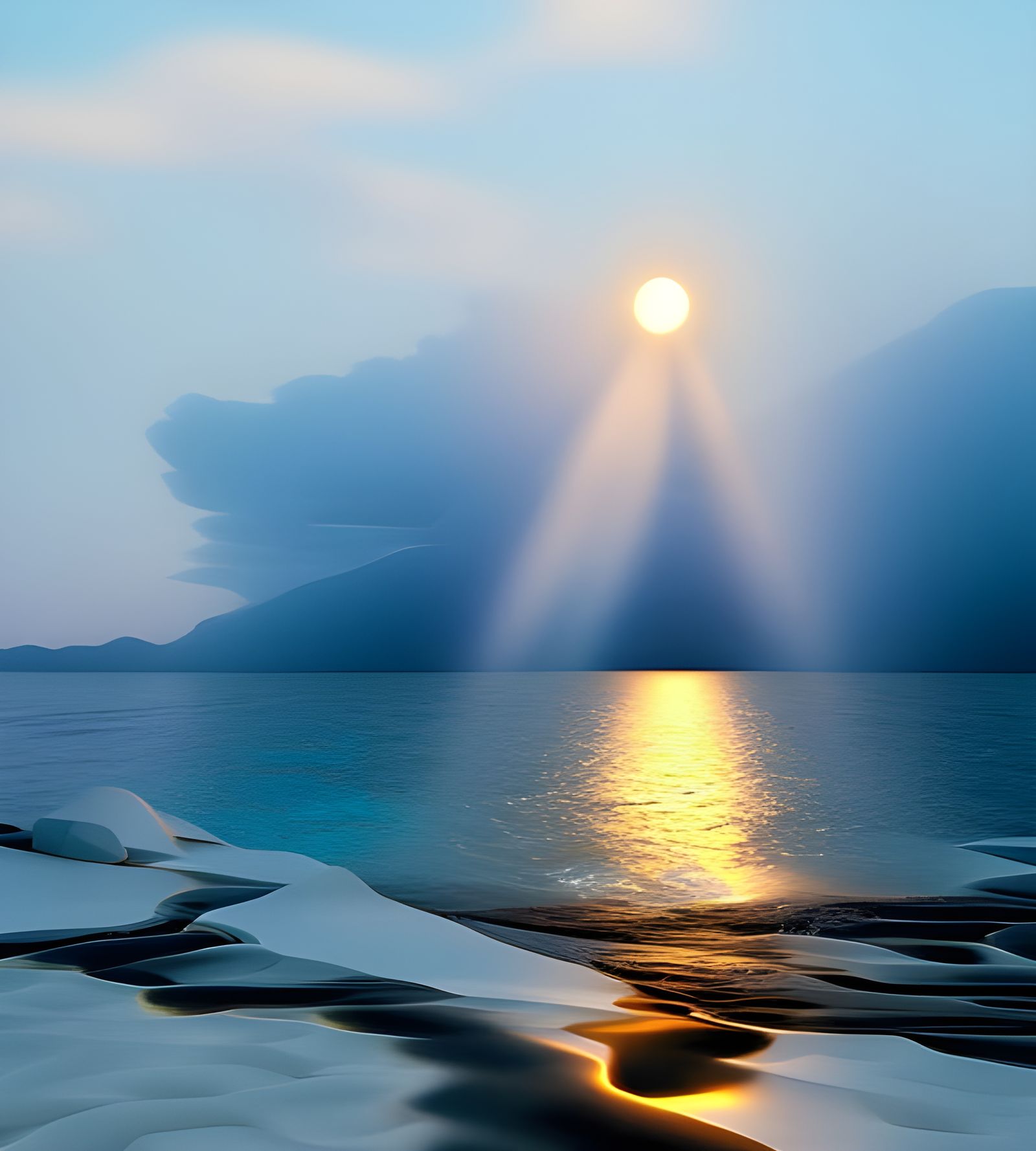 Surreal Sea Stone Inlay Saying Good Night as Oil Painting