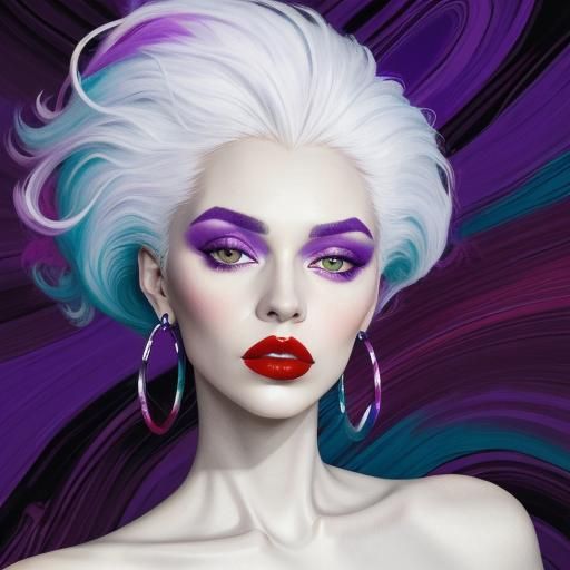 Abstract Portrait: Woman with Red Lips and Purple Hues