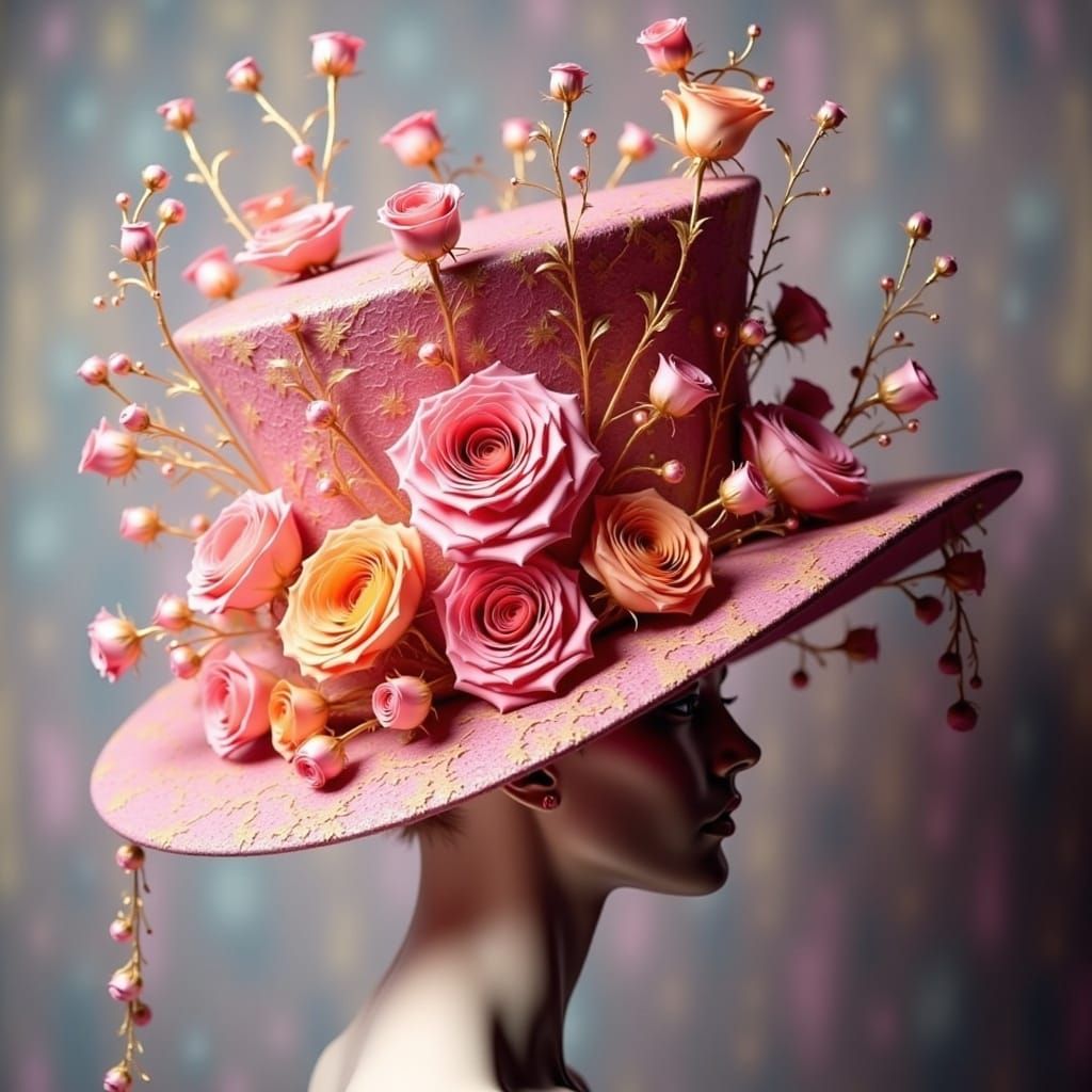 Avant-Garde Floral Top Hat in Haute Couture Style