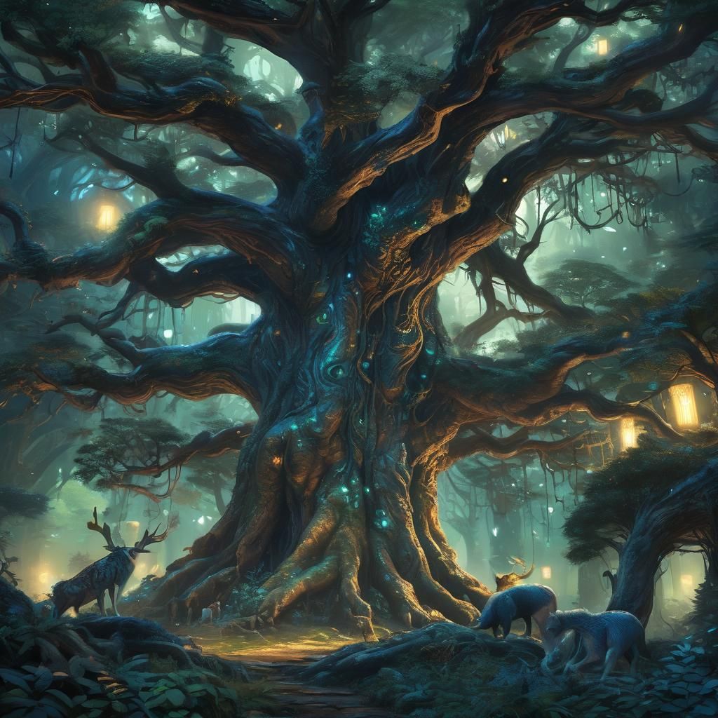 Glowing Ancient Tree in Fantastical Forest