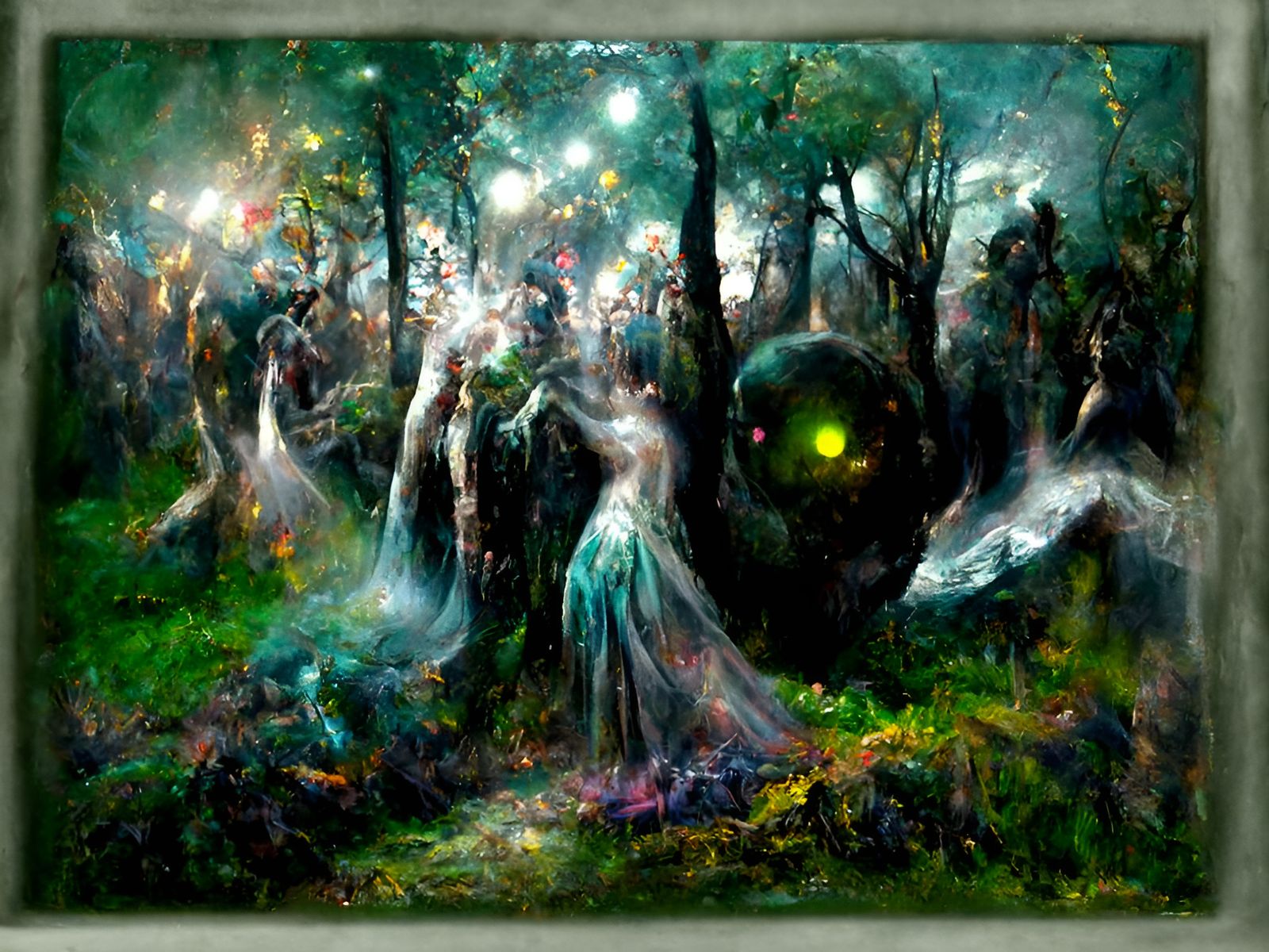 Pagan Fairies Dancing in an Ancient Forest