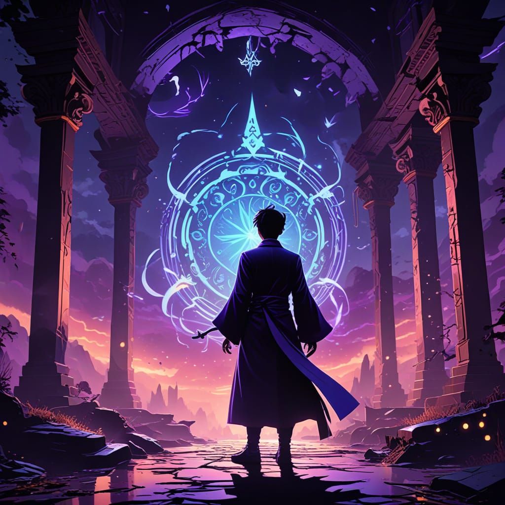 Mystical Anime Conjurer in Vibrant Cel-Shaded Realms