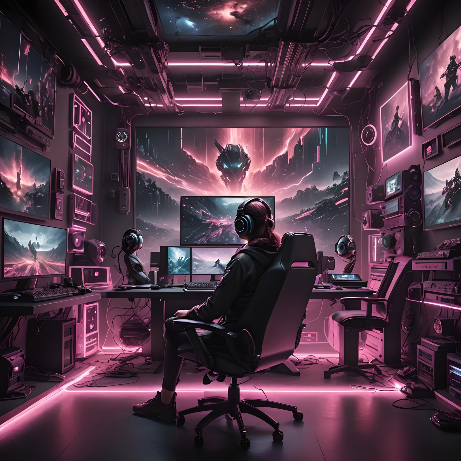 Gaming PC Setup with Dual Monitors, Digital Art