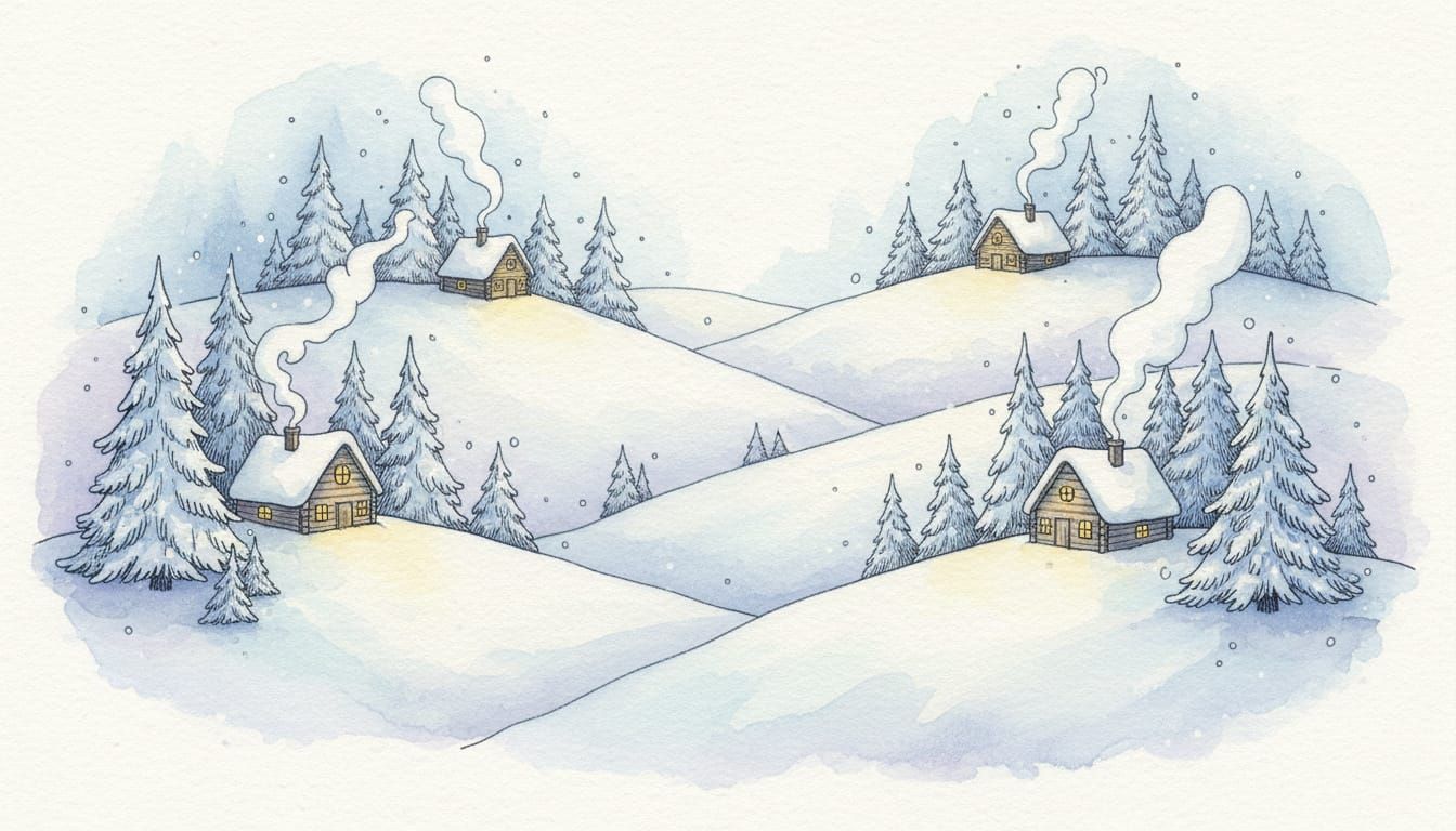 Whimsical Winter Forest Storybook Illustration