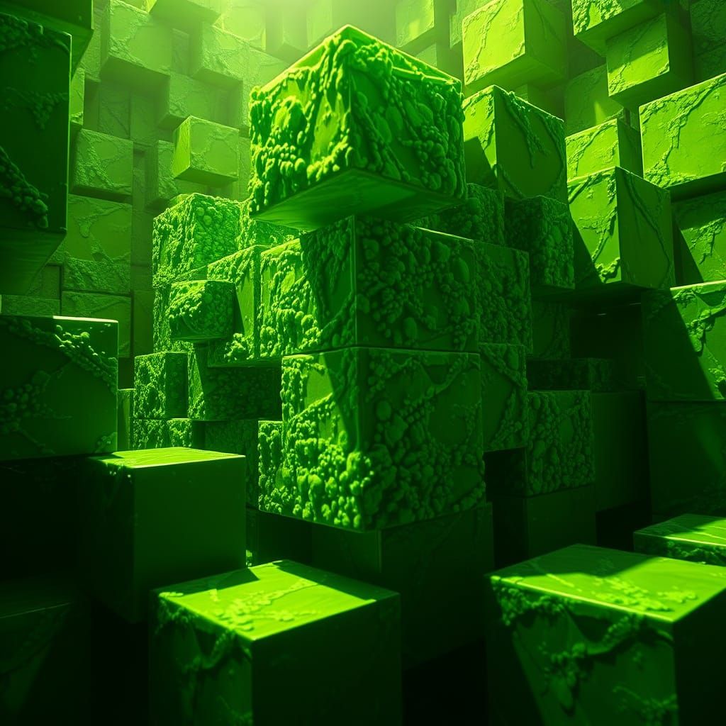 Hyperrealistic Green Cubes in Extreme Perspective