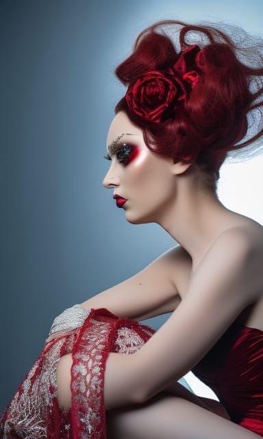 Beautiful Pre-Raphaelite Woman in Gothic Avant-Garde Fashion