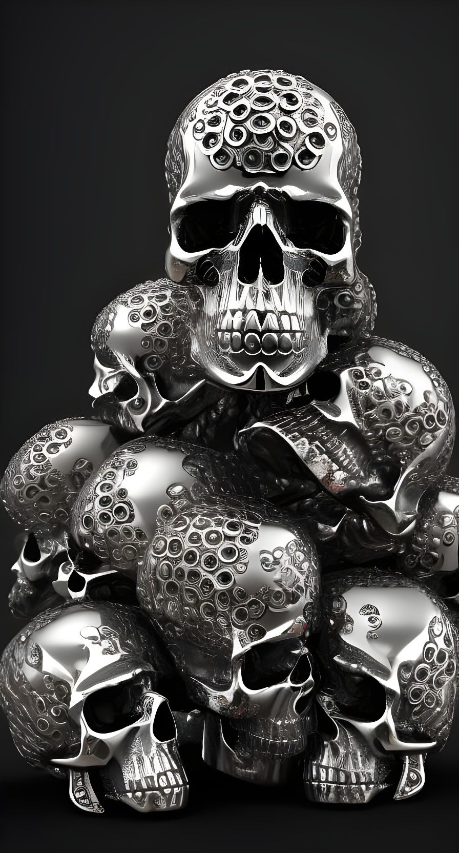 Mechanical Silver Skulls in Hyperrealistic Sci-Fi Style