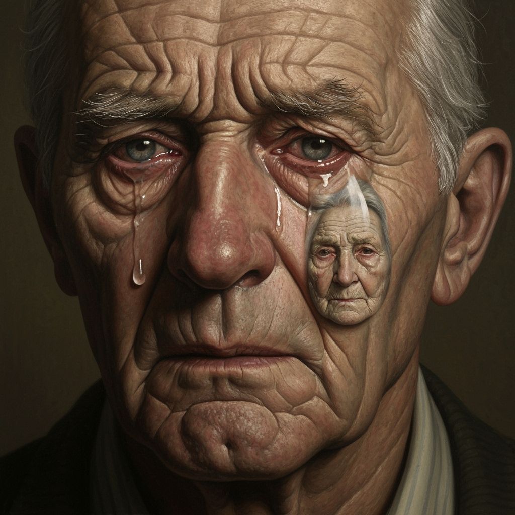 Elderly Man's Tear Reflecting Sadness, Realistic Portrait