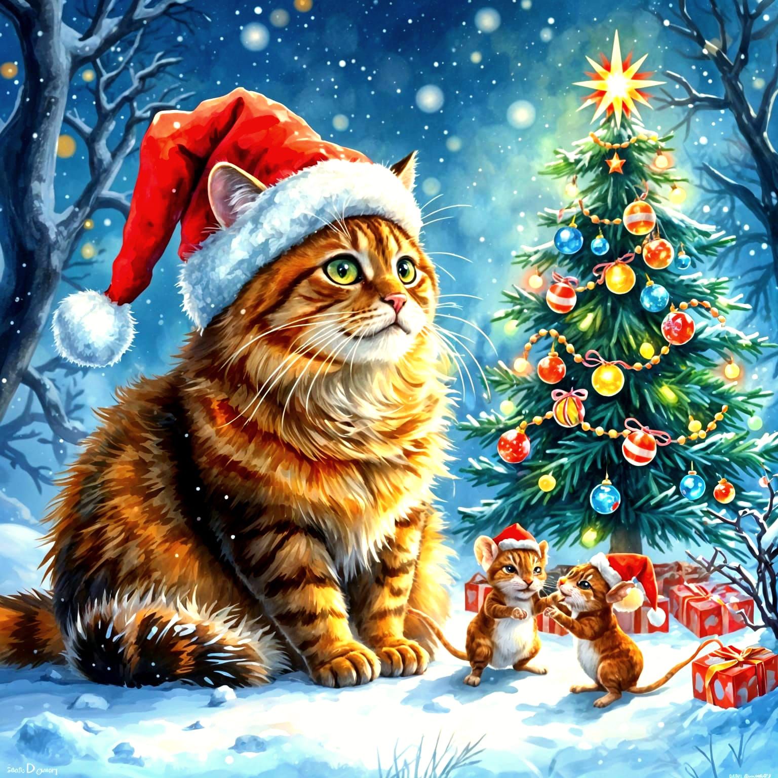 Whimsical Winter Wonderland with Feline Friends