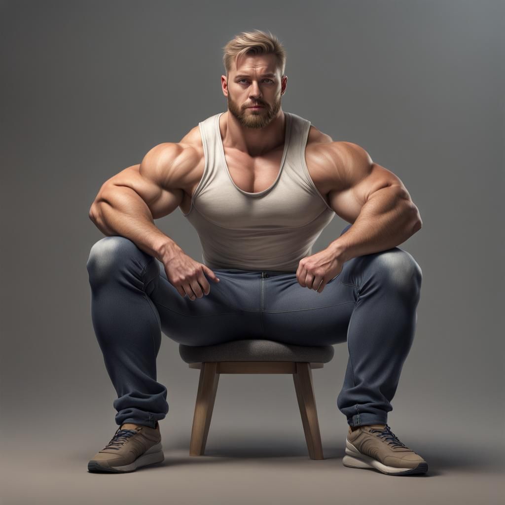 Hyperrealistic Bodybuilder Flexing in Detailed Digital Art