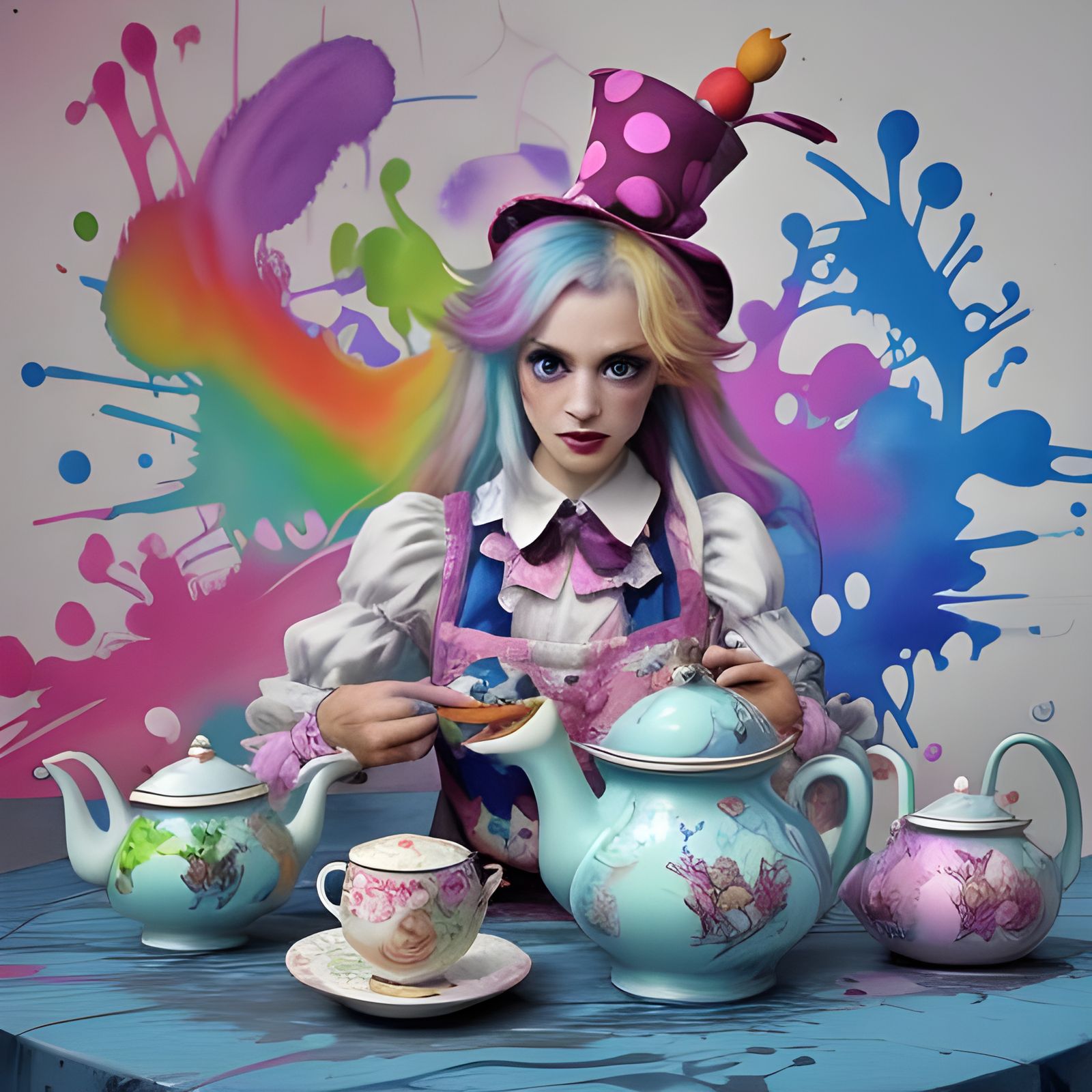 Mad Hatter's Tea Party in Graffiti Watercolor