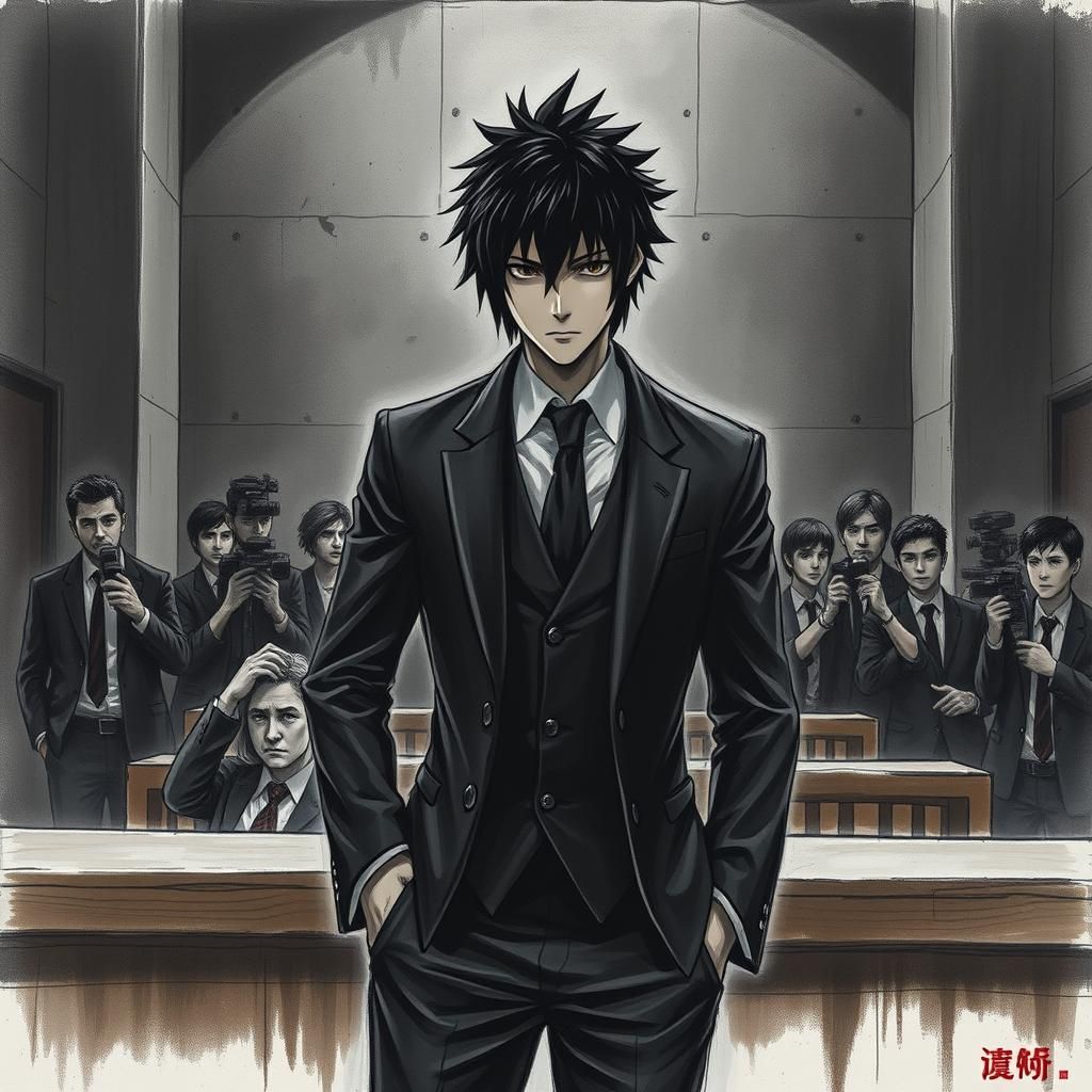 Sasuke Uchiha in Court: Gritty Charcoal Drawing