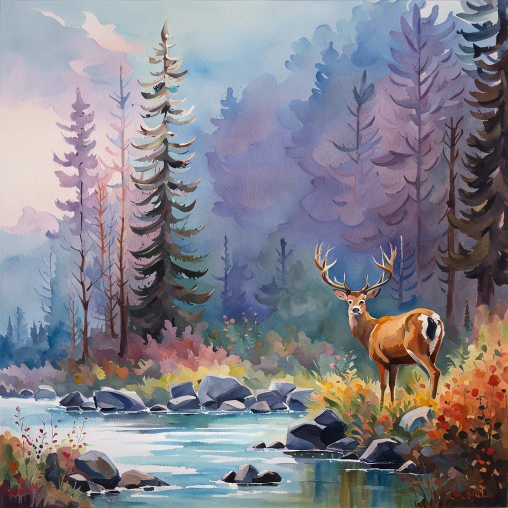 Watercolor Deer: An Impressionist Gouache Painting