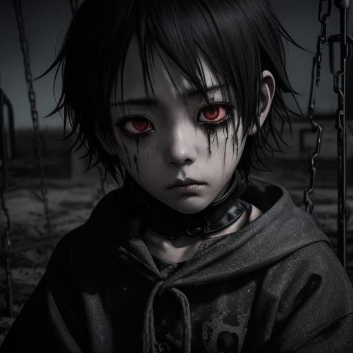 Creepy Anime Playground With Lonely Child