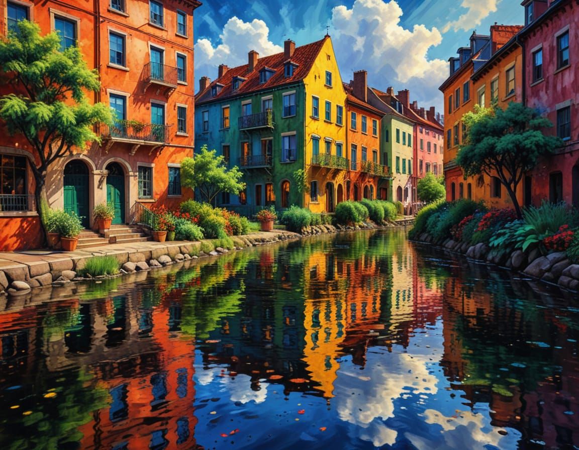 Surreal Cityscape Melts into Vibrant River