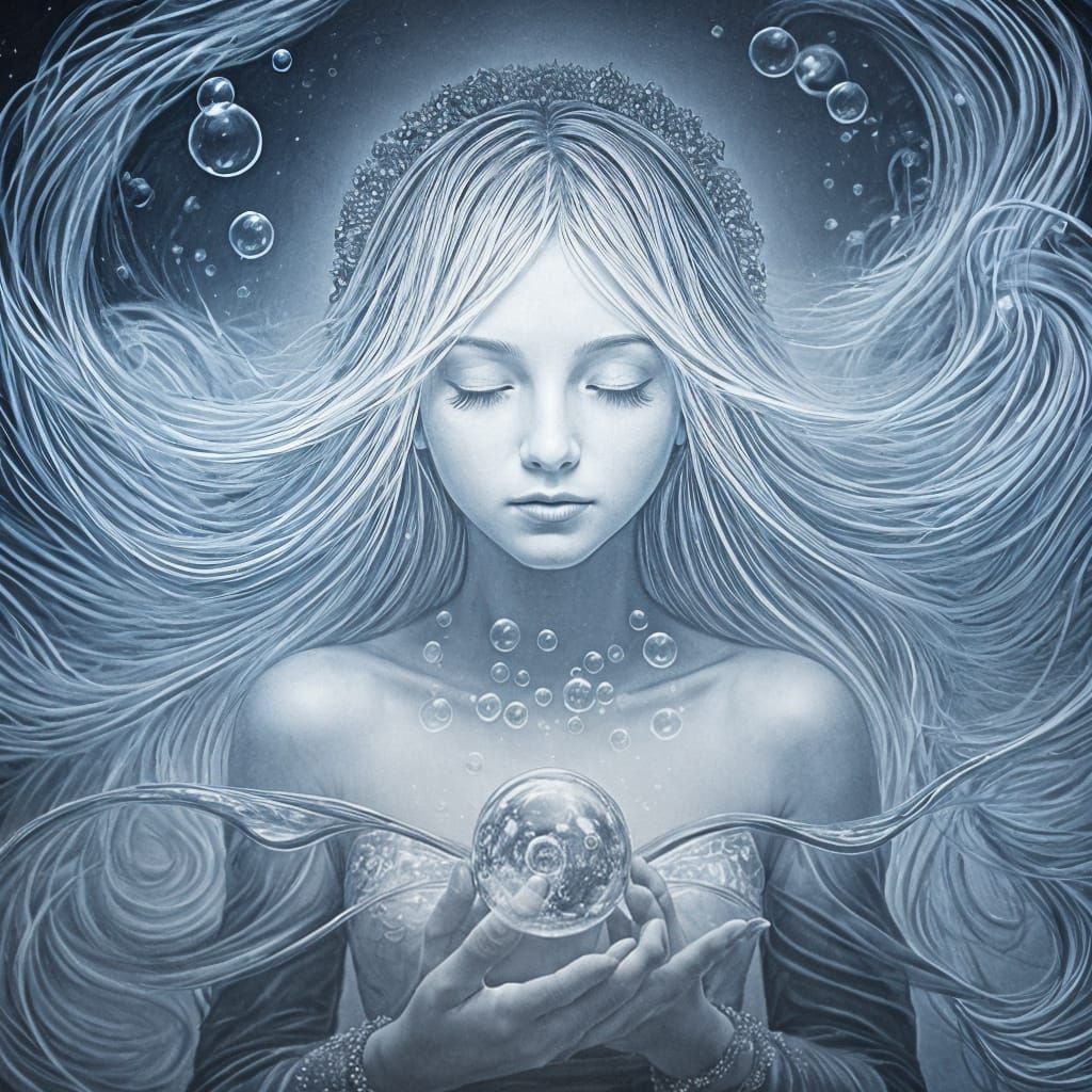 Dreamy Charcoal Drawing of Bubbles Rising