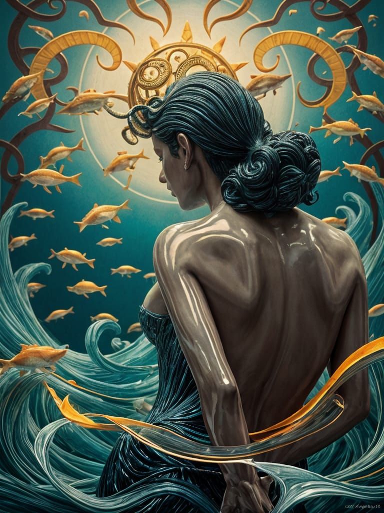 A Woman's Hand Pulls a Man Back in a Vibrant Art Deco Ocean...