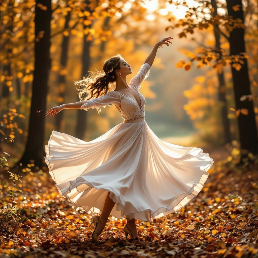 Ethereal Fairy Dances in Golden Autumn Forest