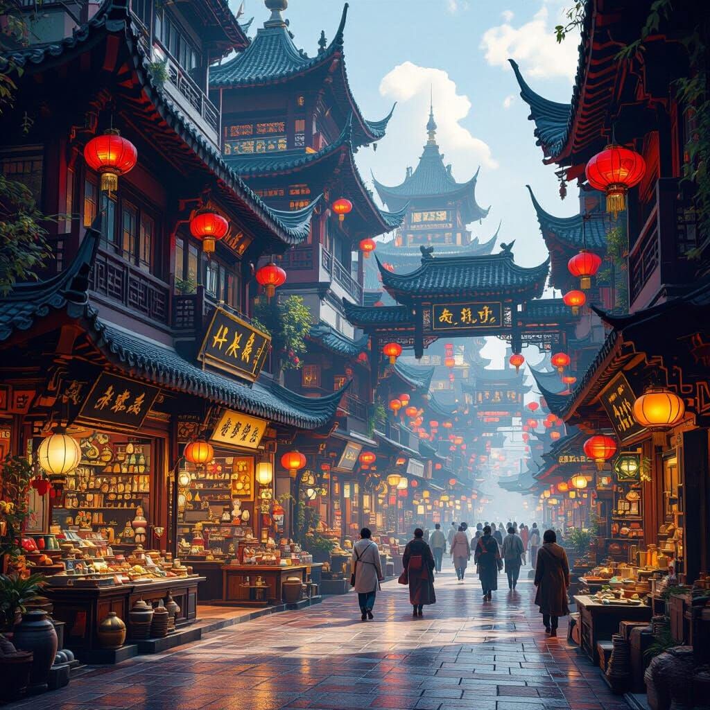 Fantastical Guangzhou Marketplace Matte Painting