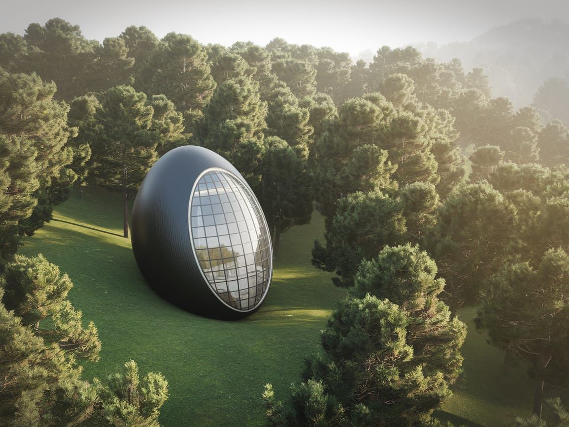 Futuristic Egg House on Lush Green Hillside