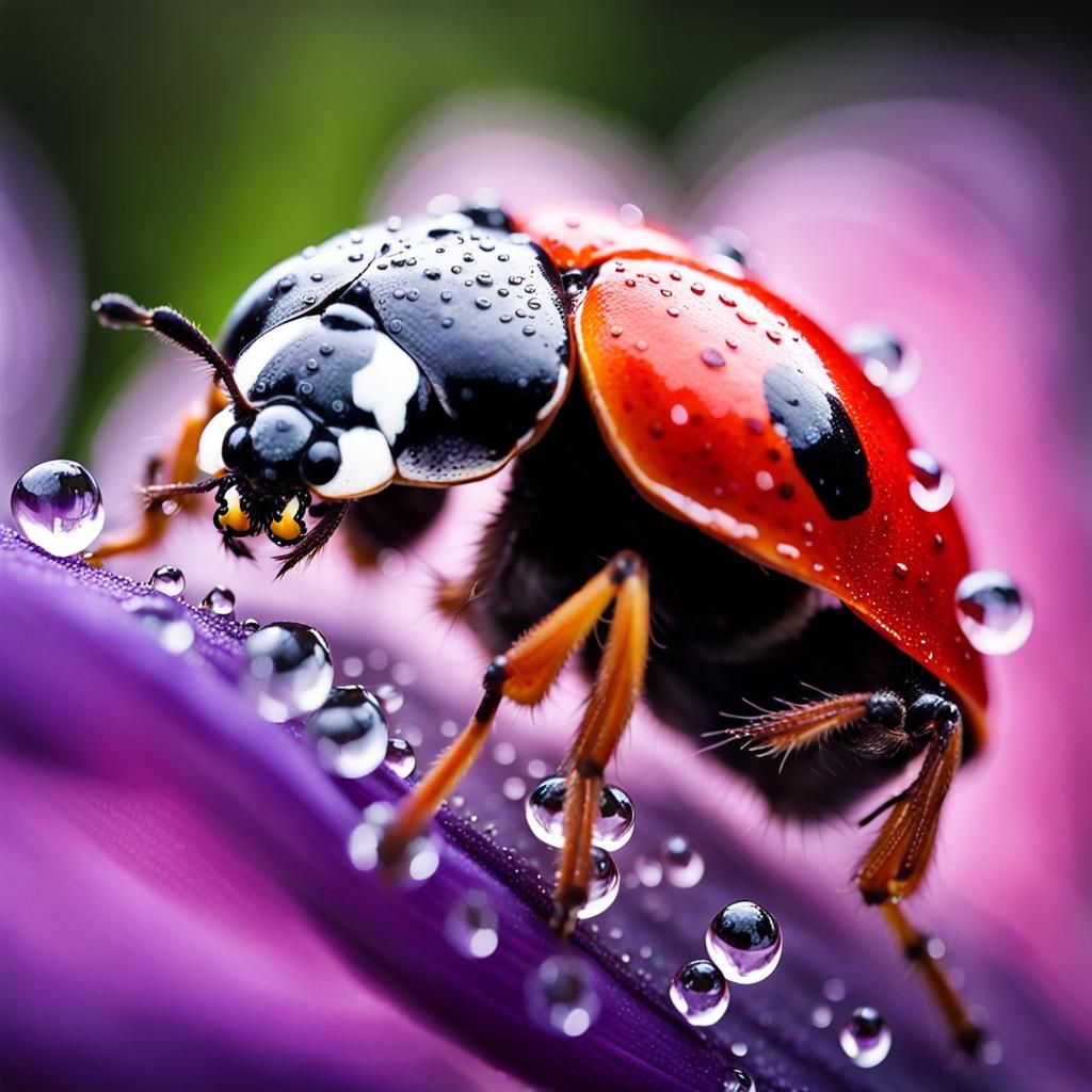 Detailed Macro Photo of Ladybug on Iris Flower