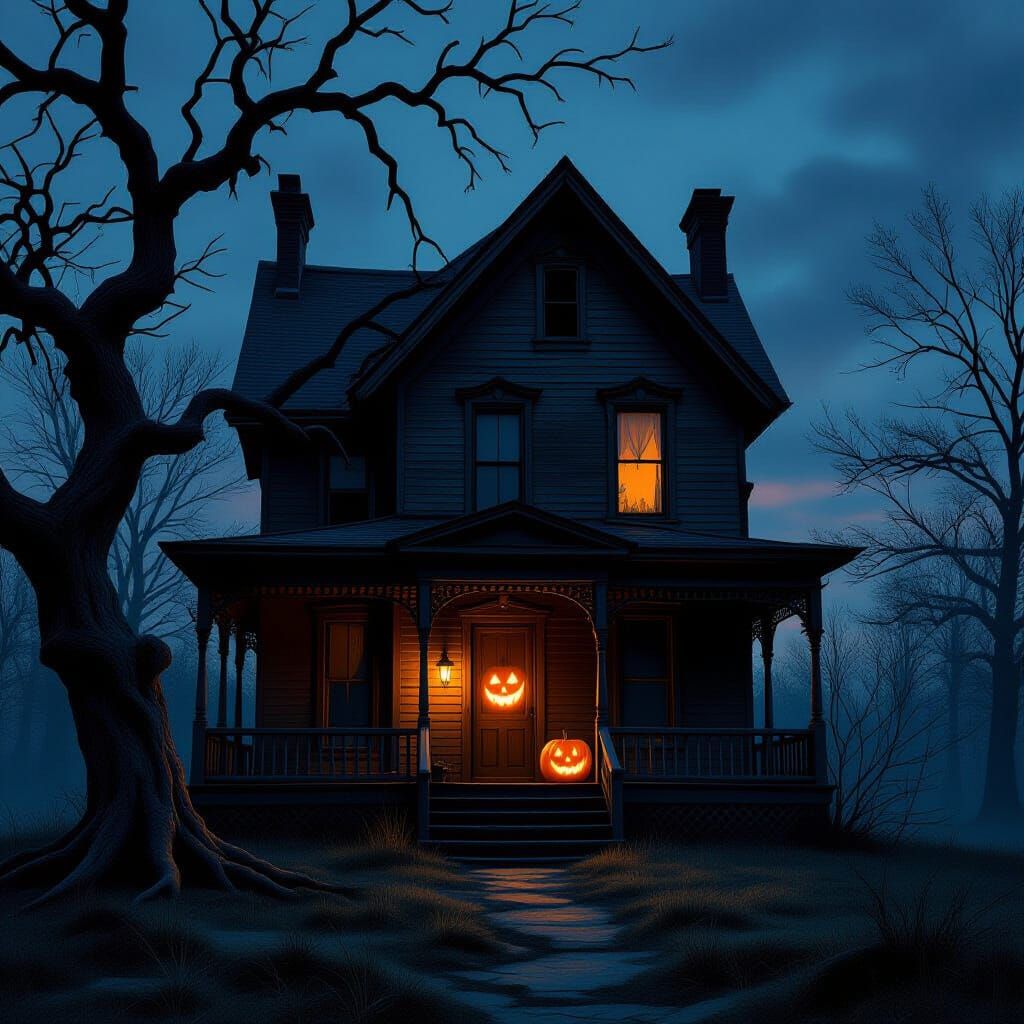 Spooky Abandoned House at Dusk