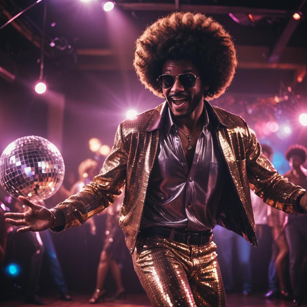 Disco Man with Afro Dancing in Club