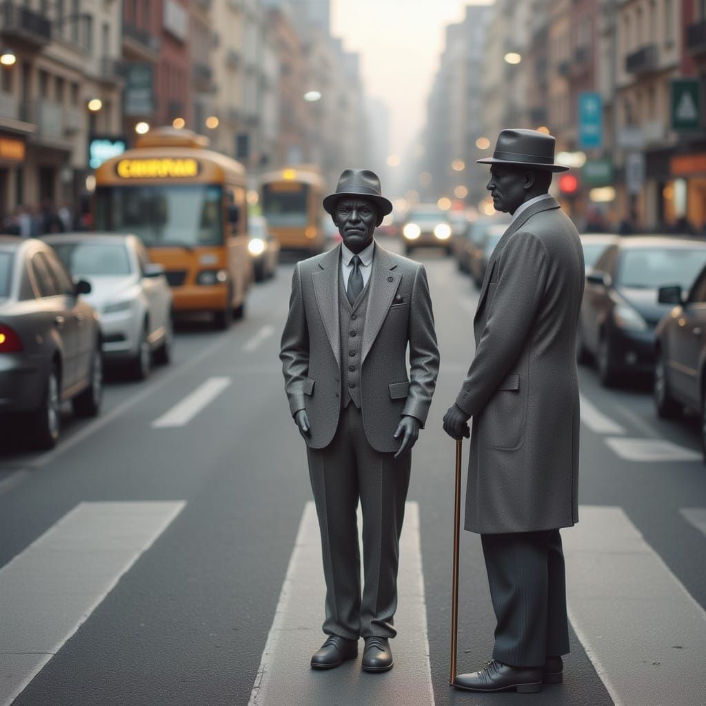 Plaster Man Crossing Sculpture in Realistic Style