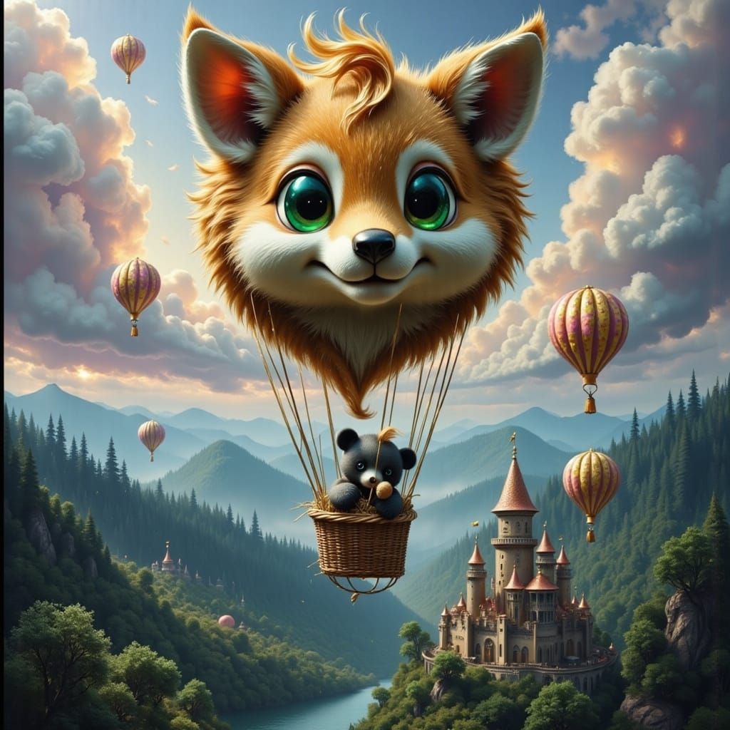 Animal Balloons Race Over Fantasy Landscape