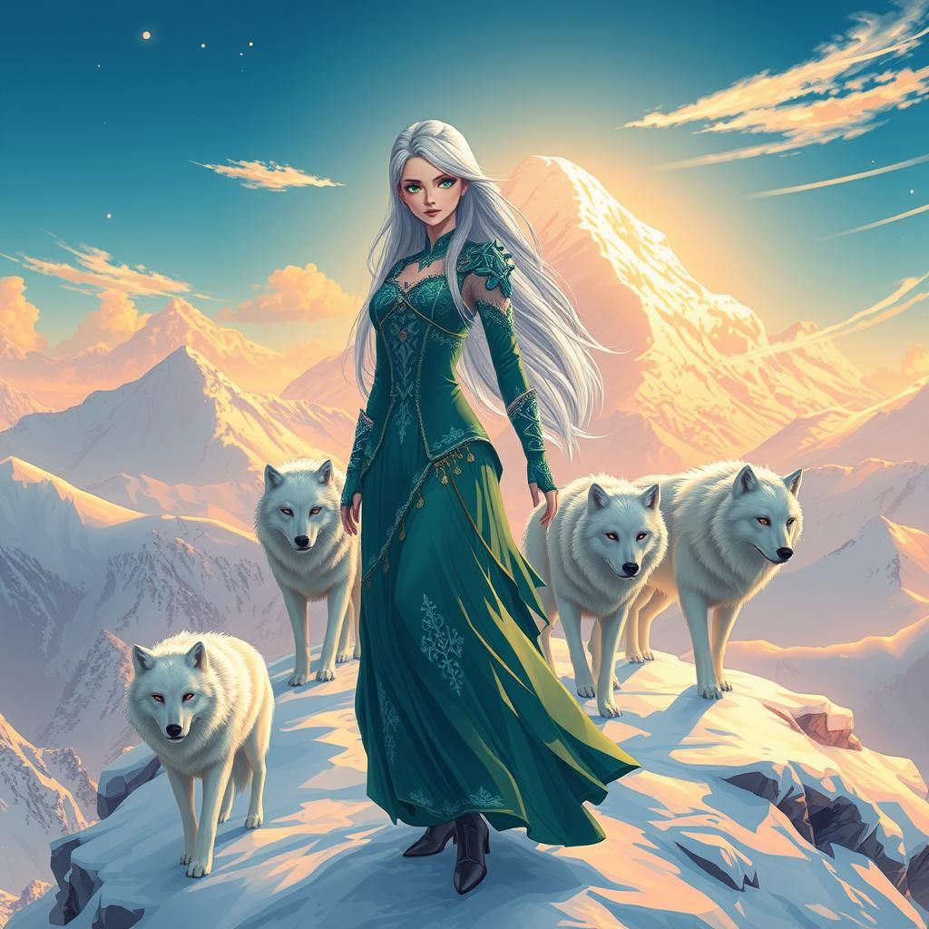 Icy Haired Woman and Wolves, Anime Style