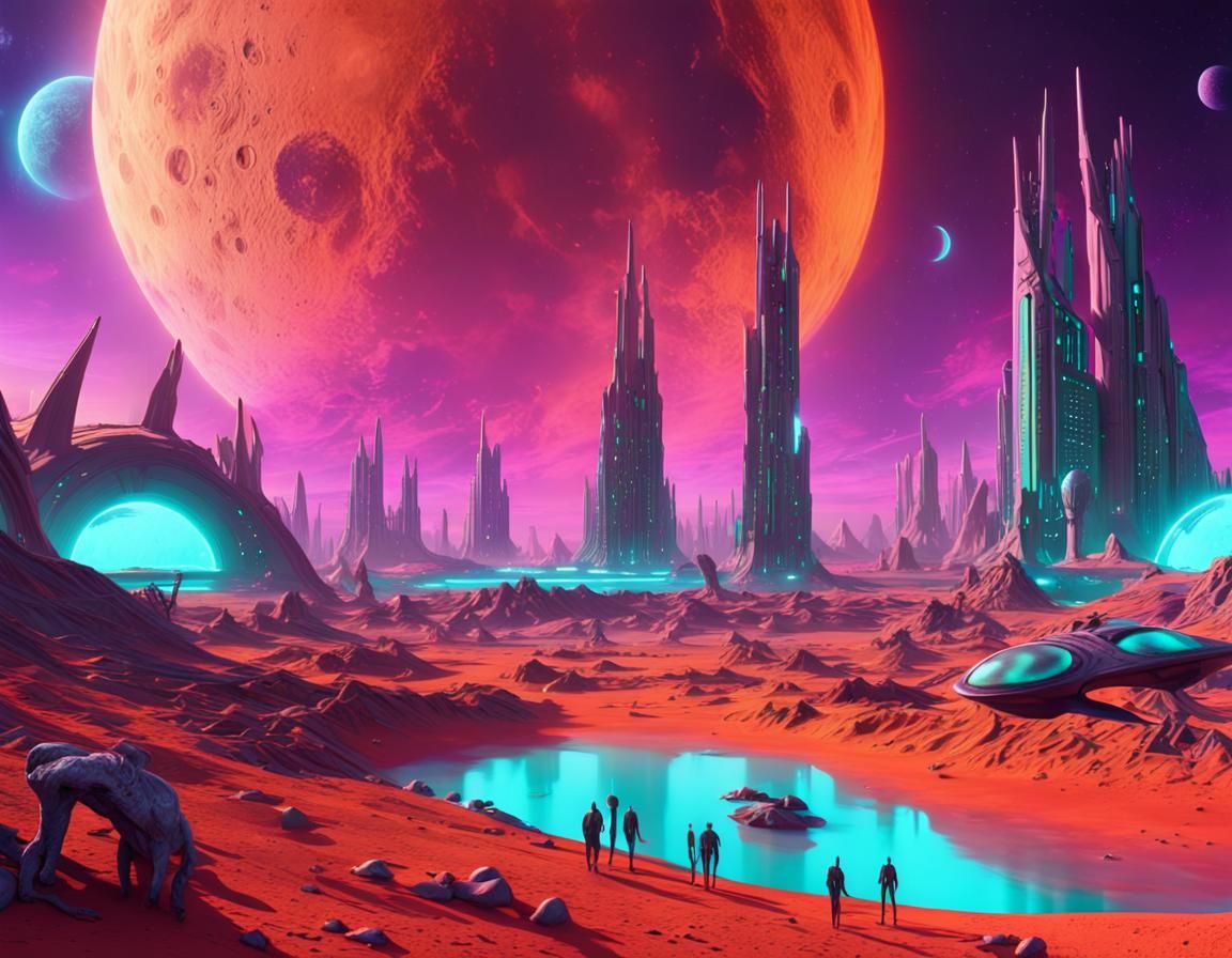 Alien Zoo on the Moon in Sci-Fi Style