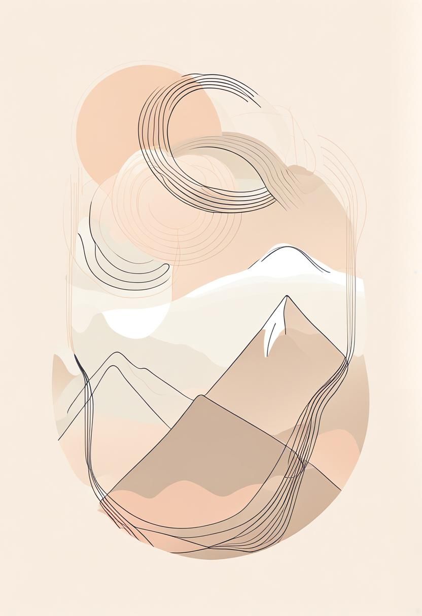 Elegant Japandi Mountain Landscape in Soft Colors