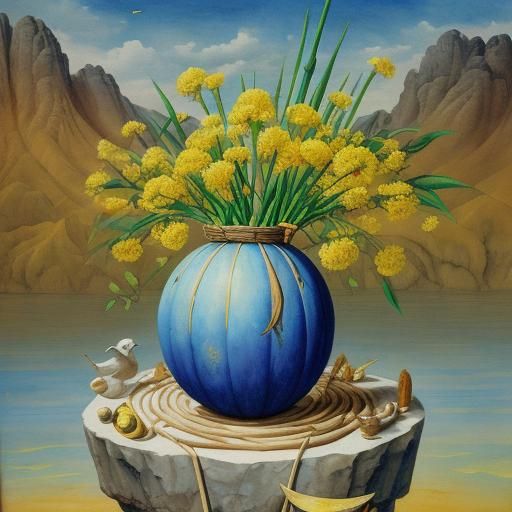 Gouache Still Life with Melon Shed and Flowers